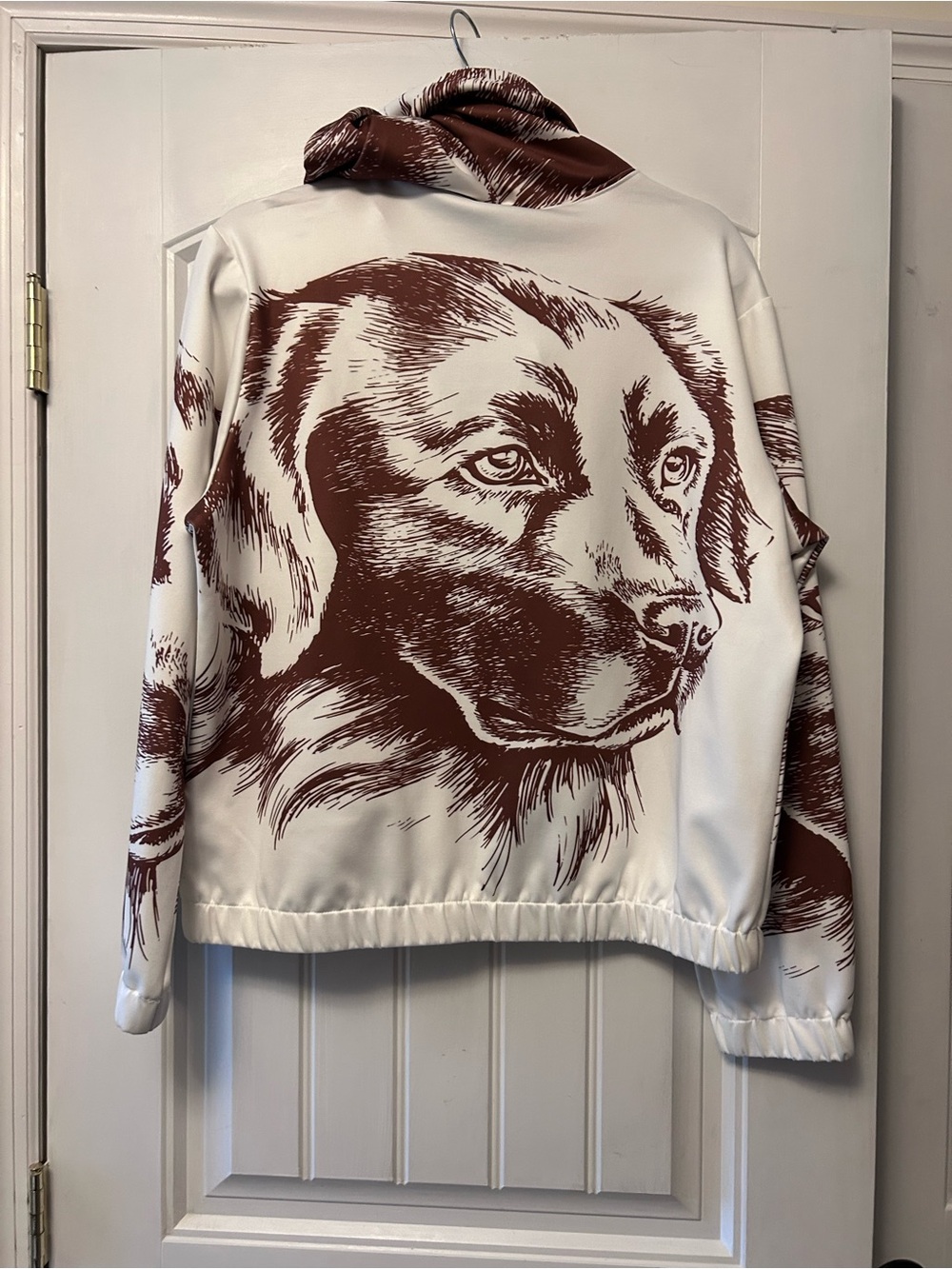 White & Brown Dog Print Zip Hoodie Jacket - Picture 3 of 4